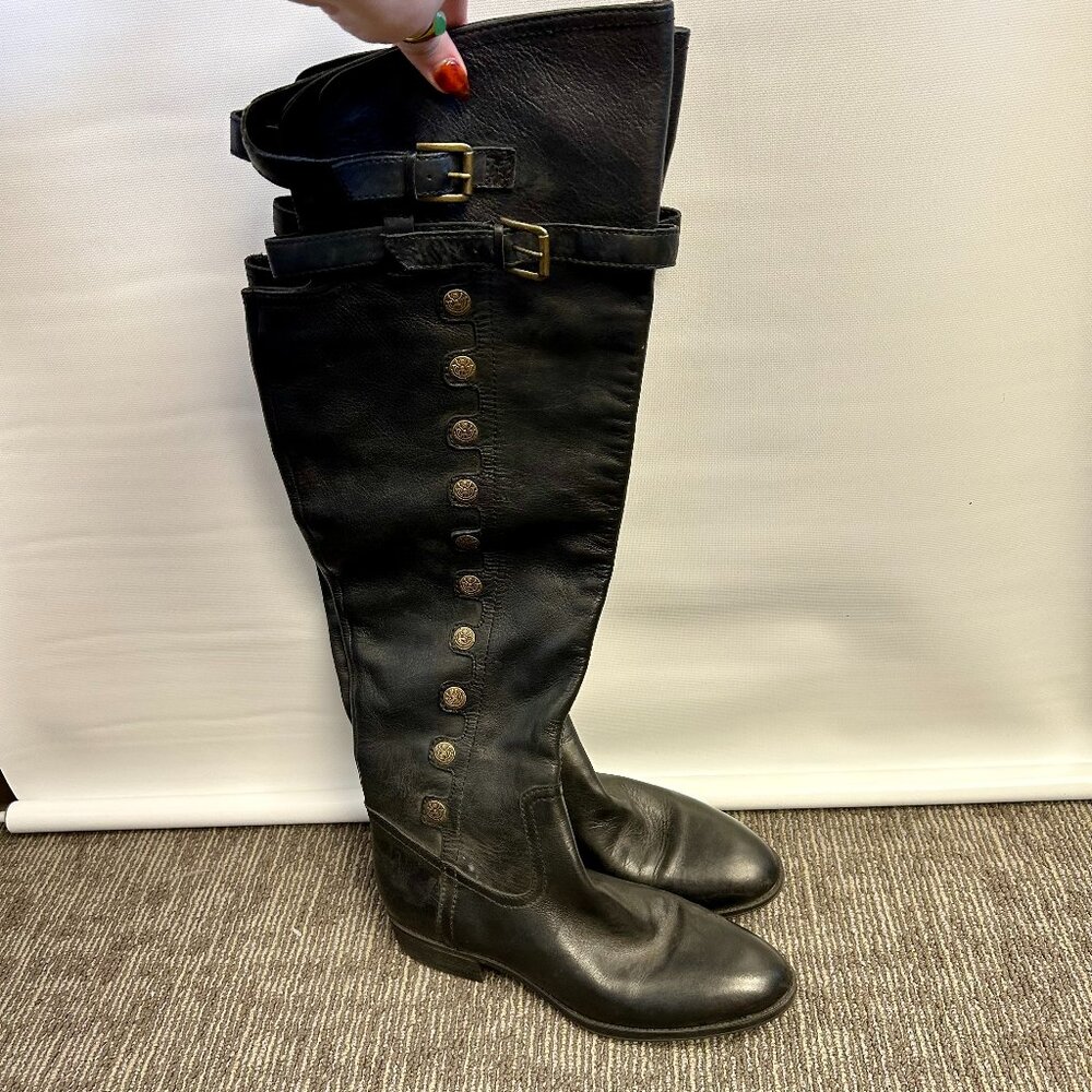 Sam Edelman Sutton Black Leather Zip Over The Knee High Heel Boots